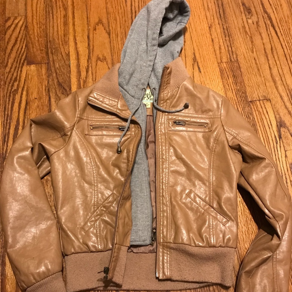 Medium, light brown leather jacket